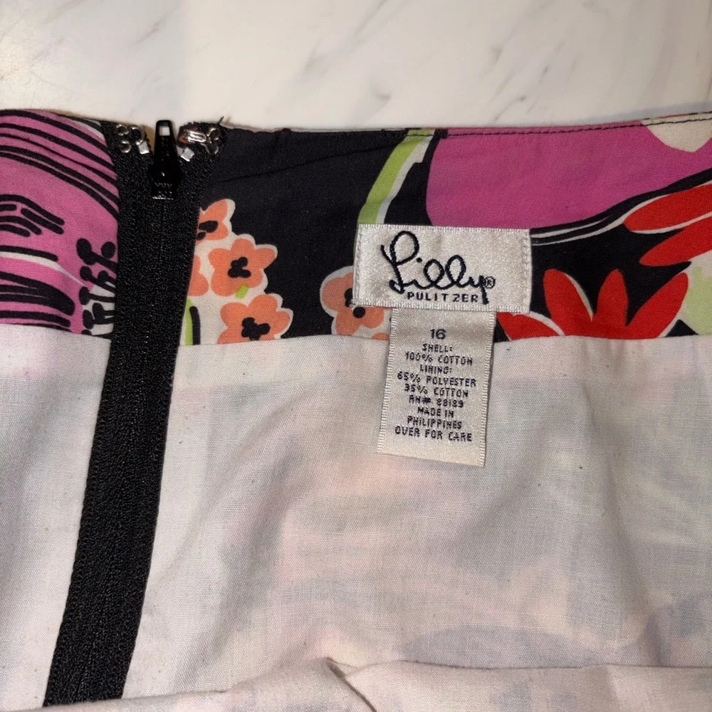 Lilly pulitzer vintage black cotton print skirt  floral 16 a line flower market - Picture 4 of 4